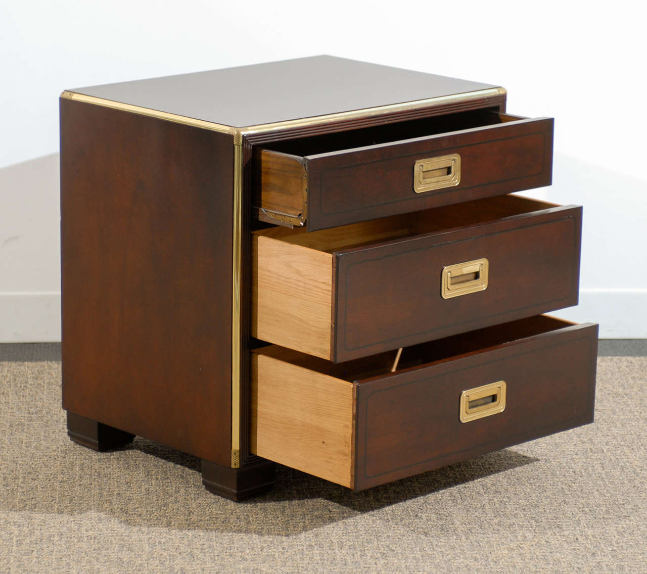 American Pair of Baker Campaign Chests in Espresso Lacquer
