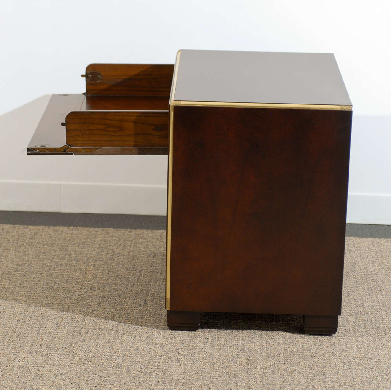 Wood Pair of Baker Campaign Chests in Espresso Lacquer