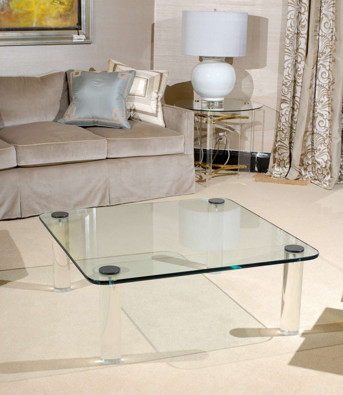 Dramatic Vintage Glass, Lucite and Bronze Coffee Table by Pace For Sale
