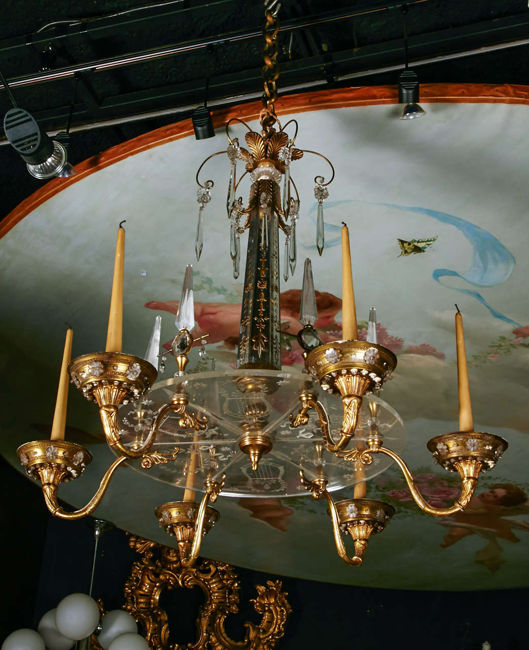20th Century 6 Light Chandelier in Bronze and Plexiglas
