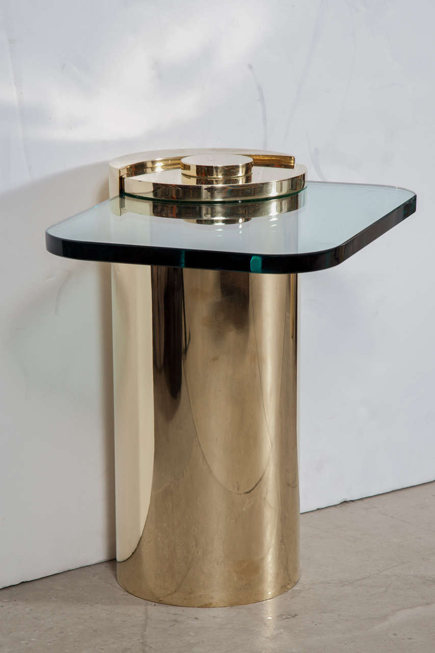 Pair of decorative polished brass side tables by Karl Springer, c 1970. 
3/4