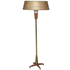 Mid Century Brass and Enameled Metal Floor Lamp