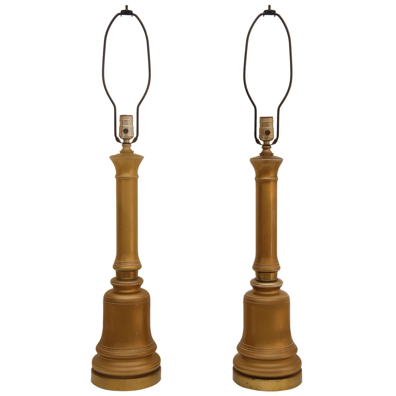 Pair of Gold Opaline Lamps For Sale