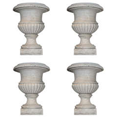 Set of Four 19th Century White Statuario Marble Campana "De Medici" Garden Vases