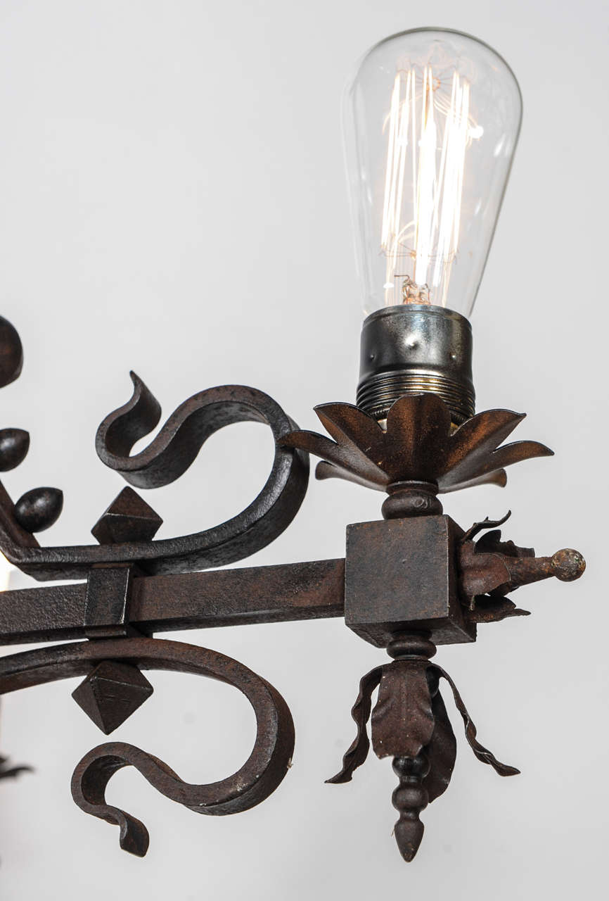 Early 20th Century Steampunk Wrought Iron Church Chandelier In Good Condition For Sale In Baambrugge, NL
