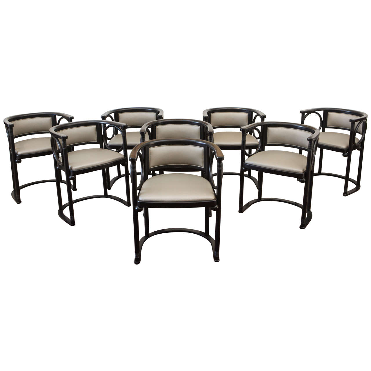 Set of Eight Black Josef Hoffman Dining Chairs