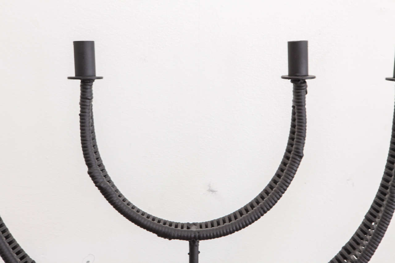 Mid-Century Modern Arthur Umanoff Black Rattan Candleholder