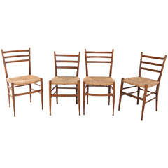 Set of Four Vintage Italian Dining Chairs with Rush Seats