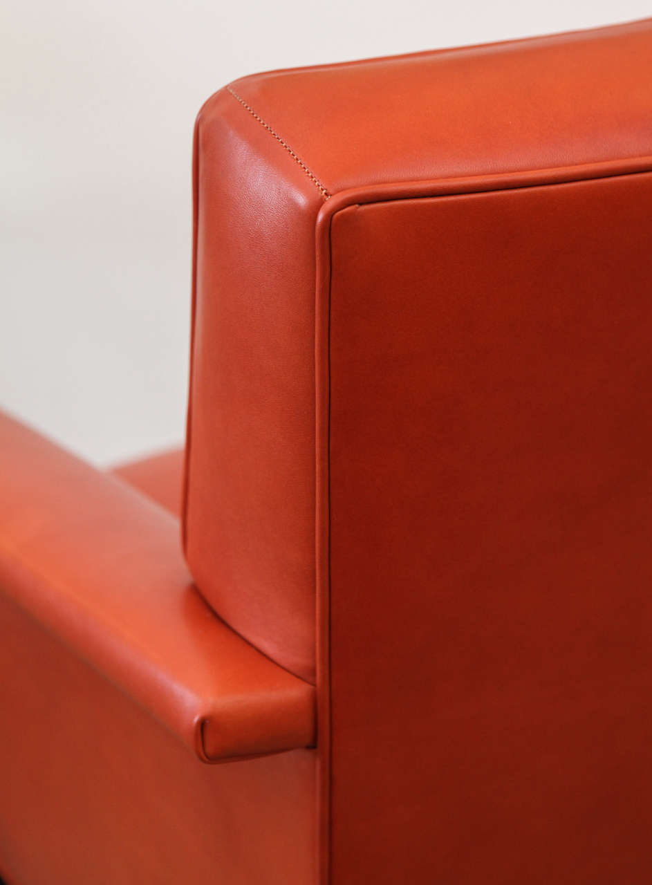 Pair of orange Leather Mid-Century Armchairs 3