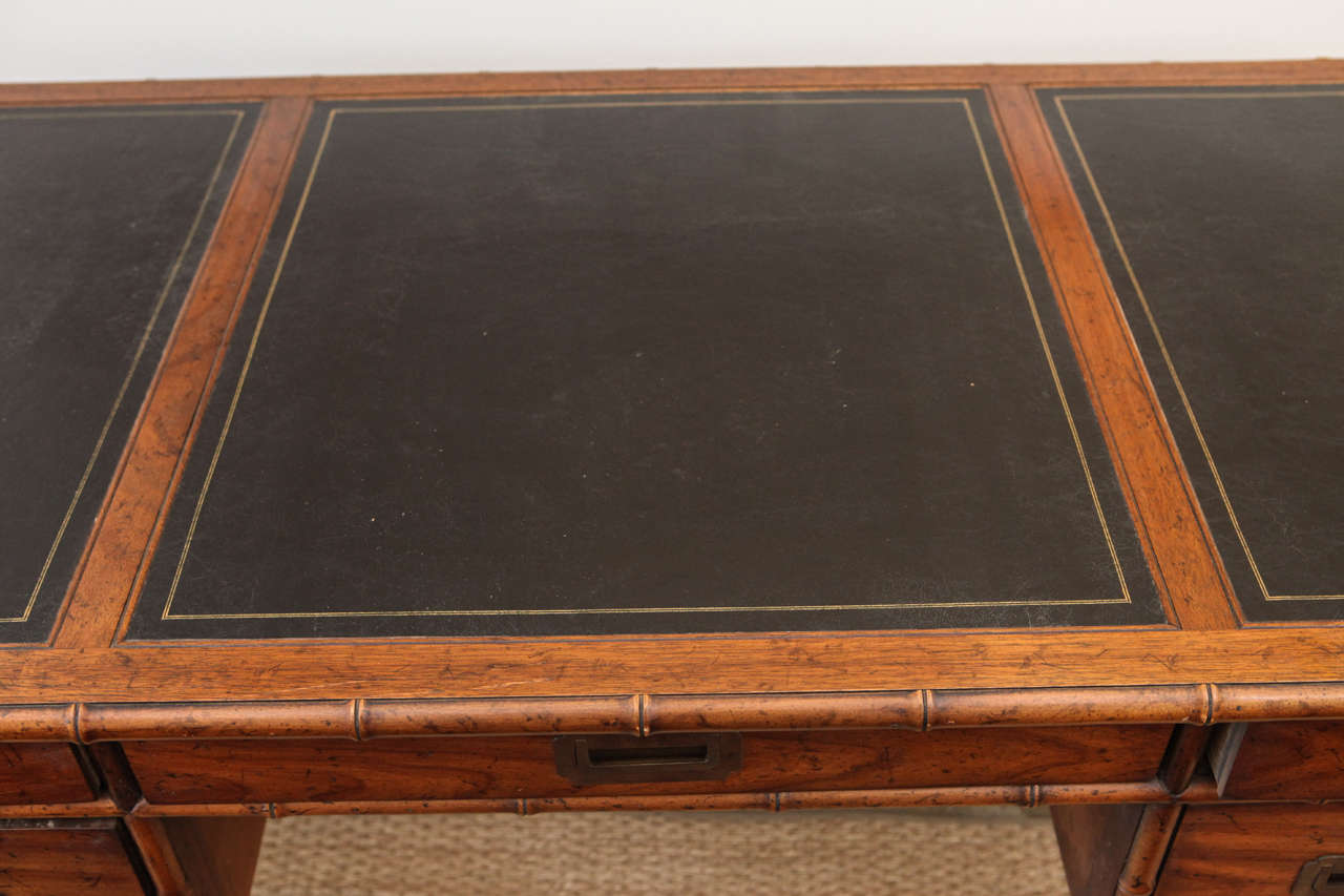 Mid-20th Century Drexel Campaign Bamboo and Leather Desk