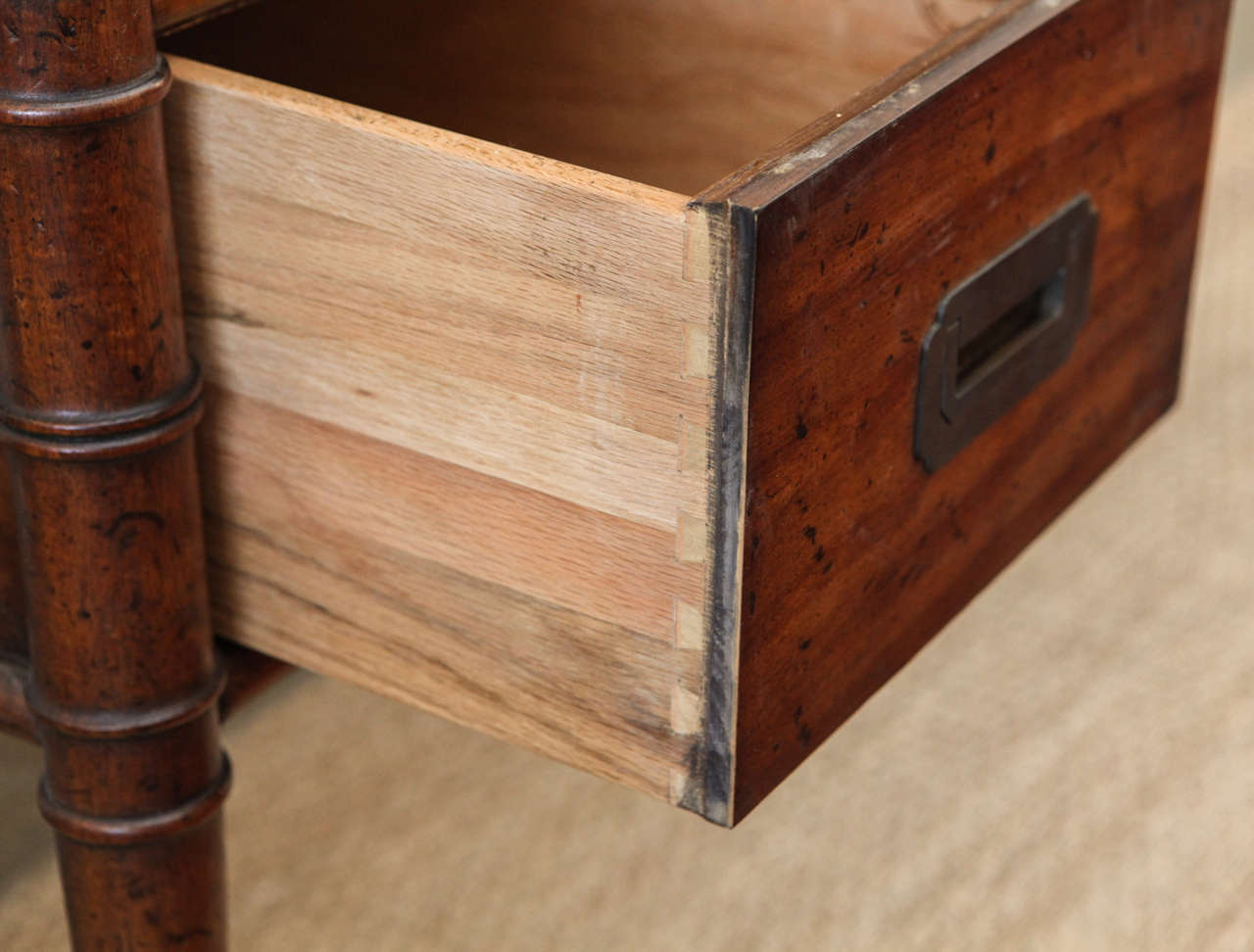 Walnut Drexel Campaign Bamboo and Leather Desk