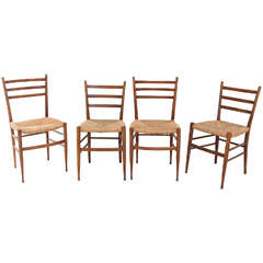 Set of Four Vintage Italian Dining Chairs with Rush Seats at 1stDibs