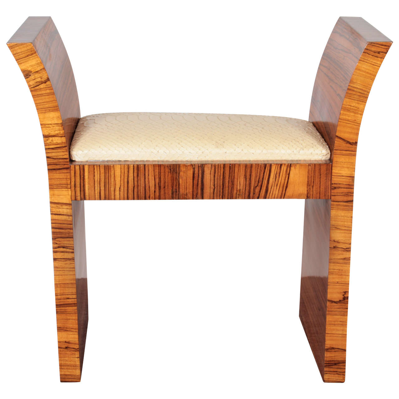 French Art Deco Zebrawood and Snake Skin Bench