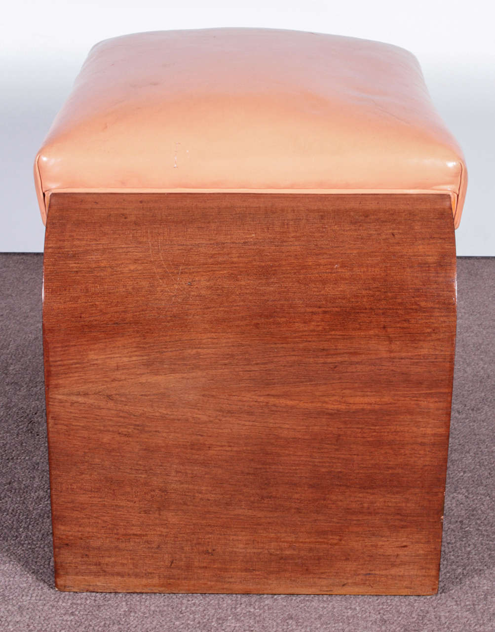 French Art Deco Wood and Leather Waterfall Motif Bench at 1stDibs