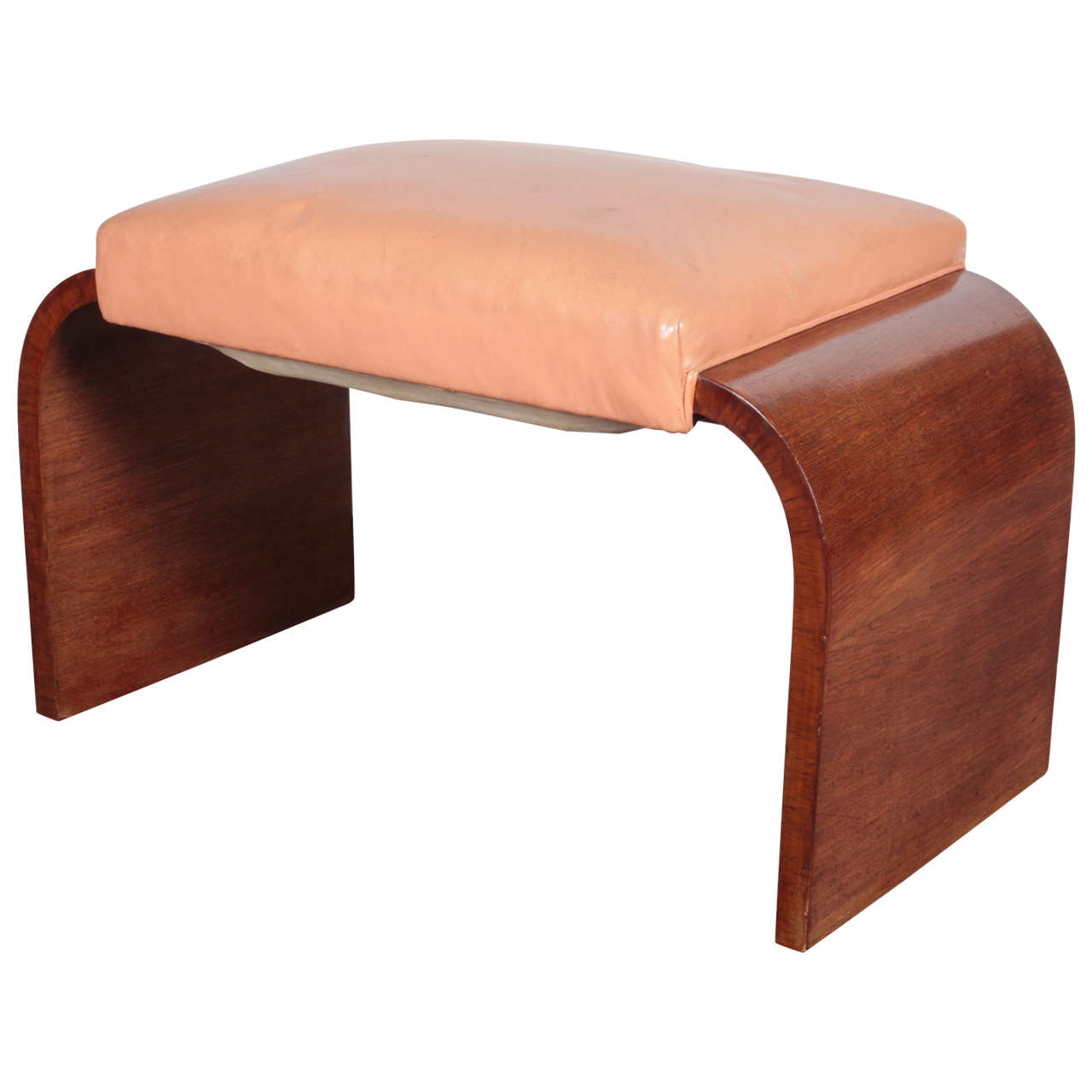 French Art Deco Wood and Leather Waterfall Motif Bench at 1stDibs