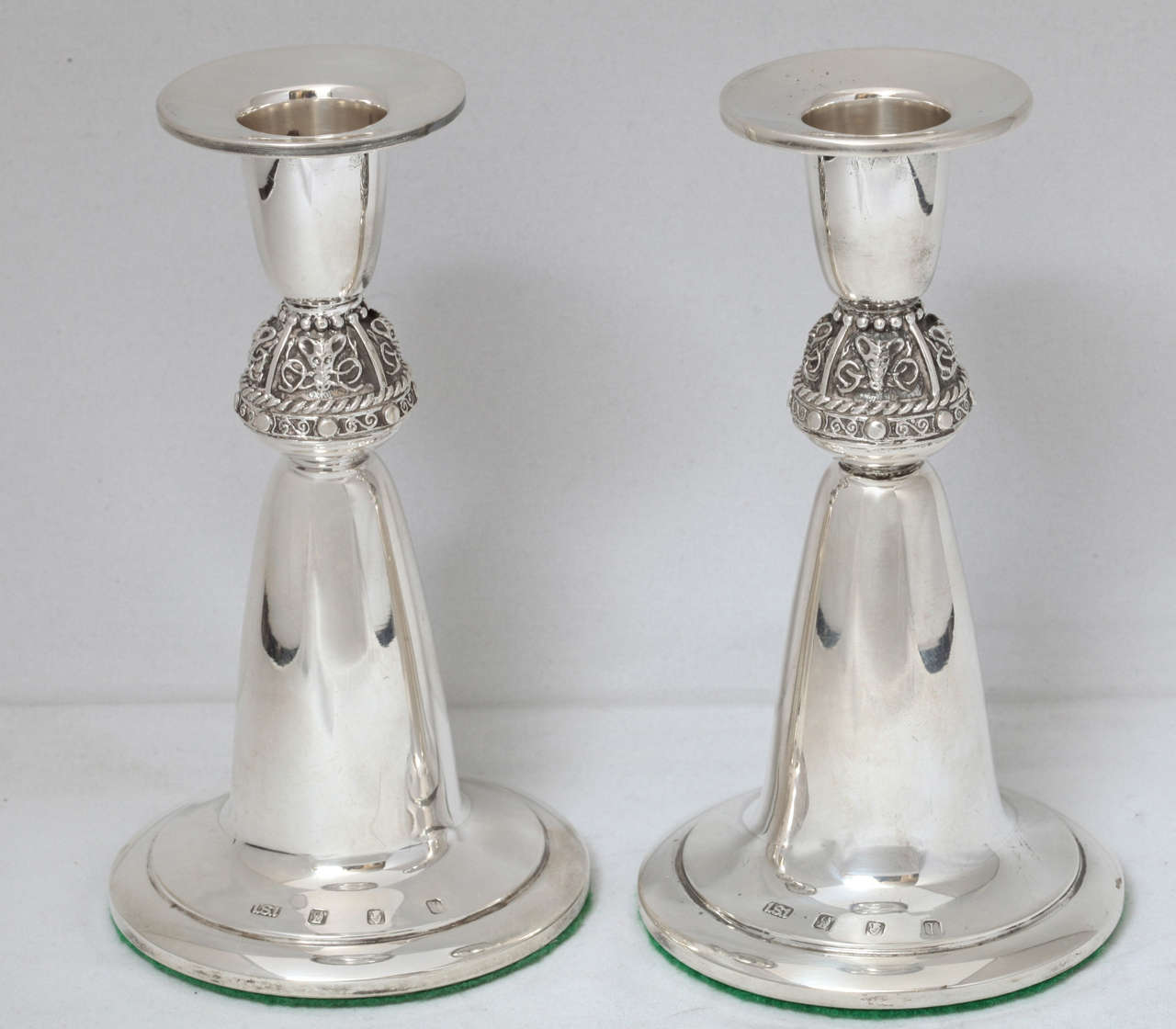 Pair of sterling silver candlesticks, Dublin, Ireland, 1977. Almost 5 3/4