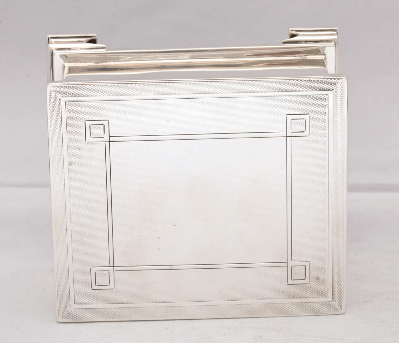Mid-20th Century Art Deco Engine-Turned Footed Sterling Silver Table Box with Hinged Lid