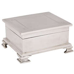 Art Deco Engine-Turned Footed Sterling Silver Table Box with Hinged Lid