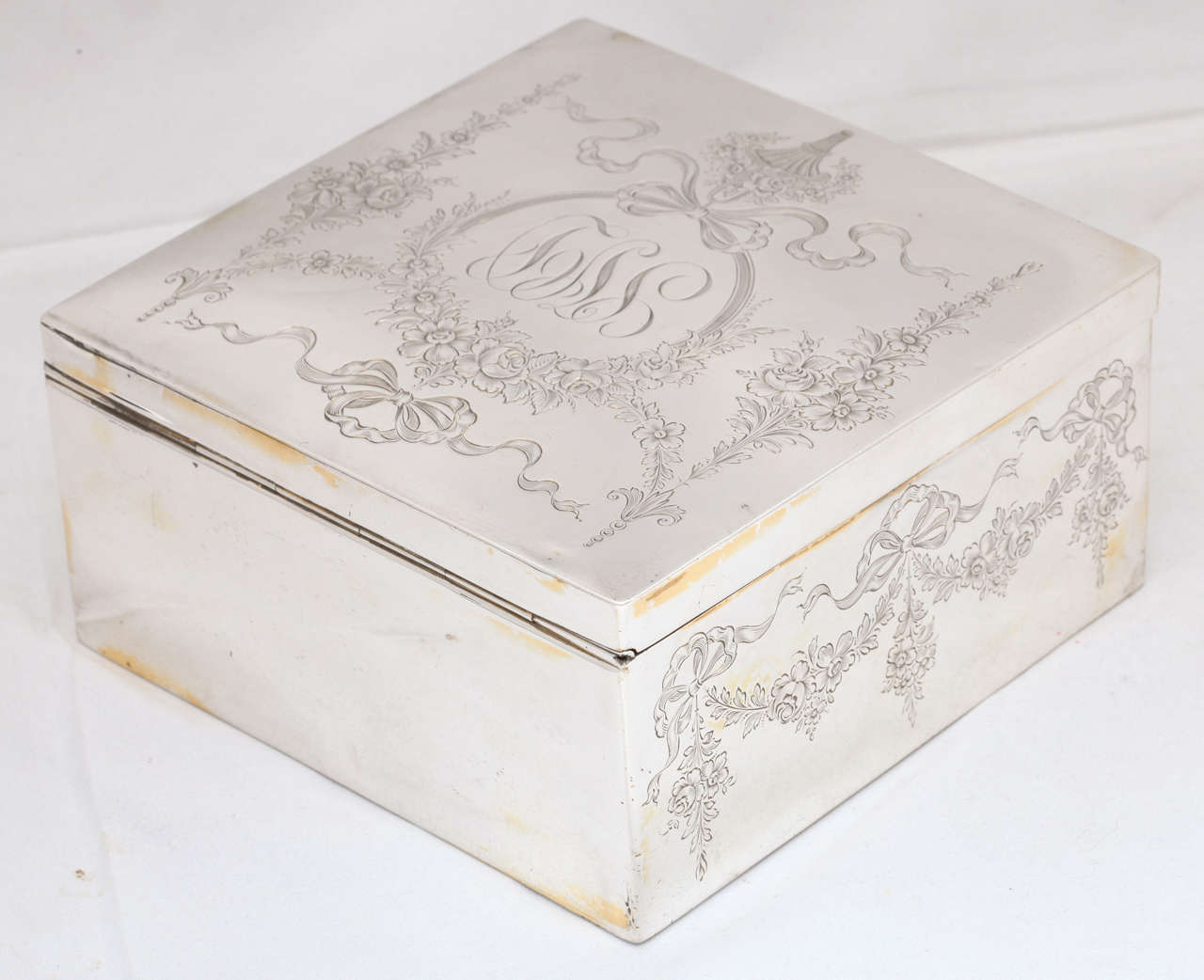 Large Sterling Silver Jewelry or Table Box with Hinged Lid 1