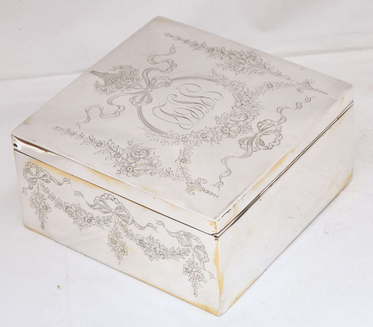 Large Sterling Silver Jewelry or Table Box with Hinged Lid 3