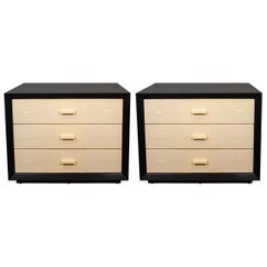 Pair of Custom Black Lacquered Dressers with Genuine Shagreen Drawer Fronts