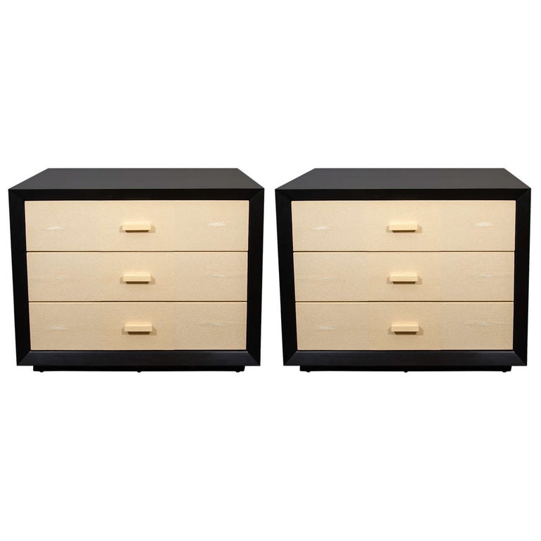 Pair Of Custom Black Lacquer With Shagreen Dressers For Sale At