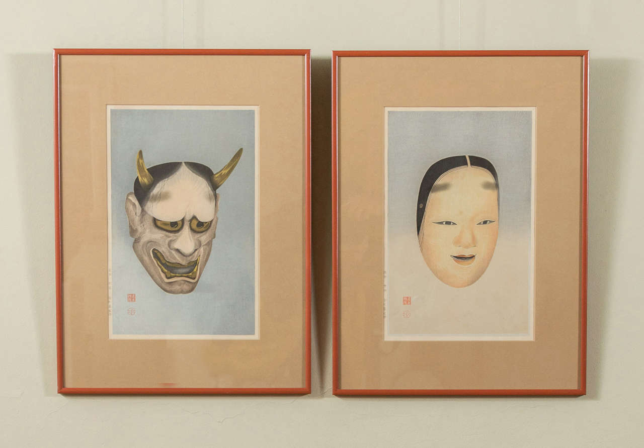 A framed pair of Japanese prints