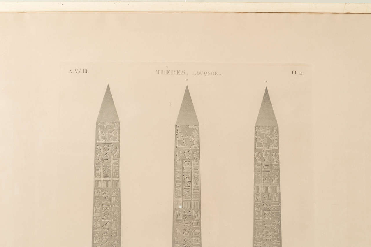 Grand Tour French Antique Copper Plate Engraving of the Luxor Obelisk For Sale