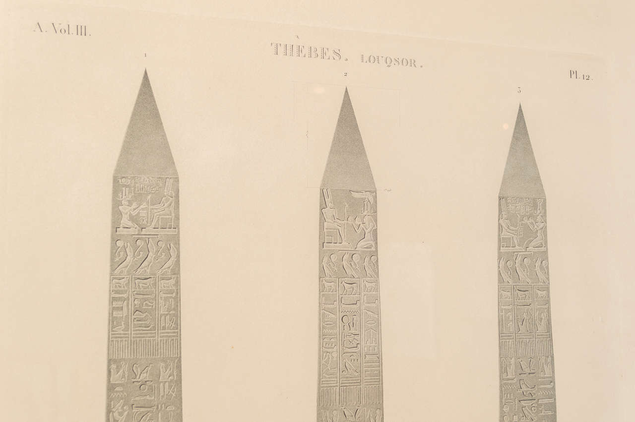 French Antique Copper Plate Engraving of the Luxor Obelisk For Sale 5
