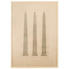 French Antique Copper Plate Engraving of the Luxor Obelisk