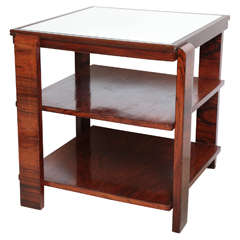 Art Deco Square Rosewood Side Table with Mirrored Top, France circa 1930