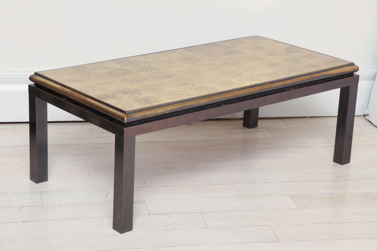 Metal Coffee Table with Gilded Glass Top, by Guy Lefevre for Maison, circa 1960 1