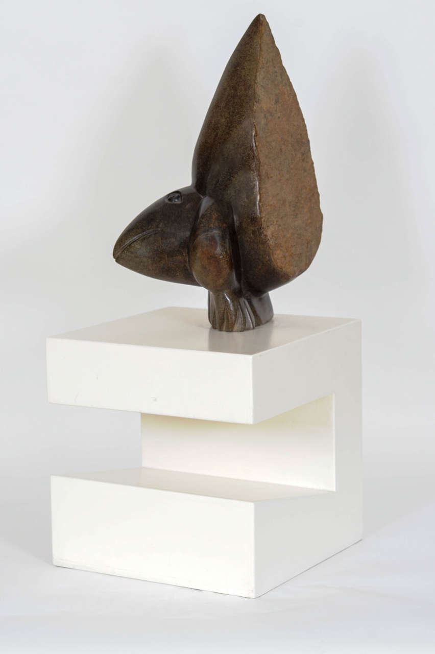 Late 20th Century David Bangura Stone Sculpture on Pedestal For Sale