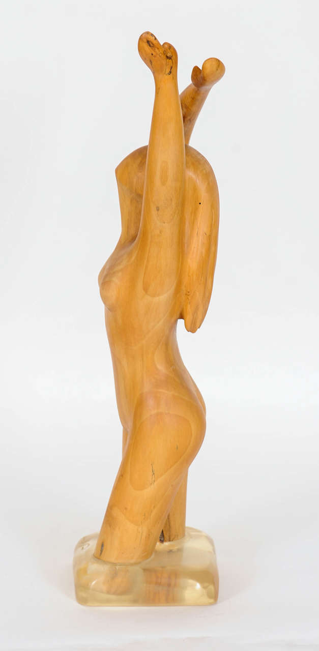 Organic Modern Wooden Statue of a Naked Woman Standing in Water by Dutch Sculptor Aart Prins For Sale