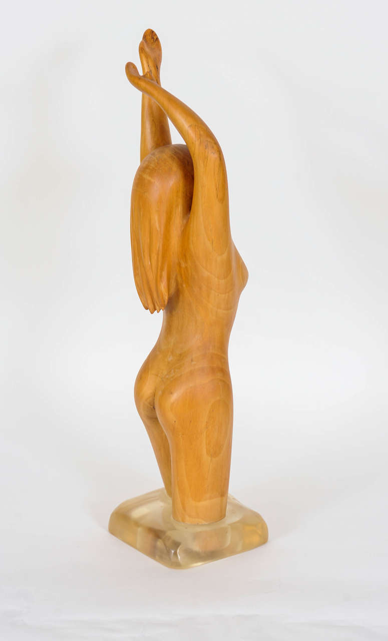 20th Century Wooden Statue of a Naked Woman Standing in Water by Dutch Sculptor Aart Prins For Sale
