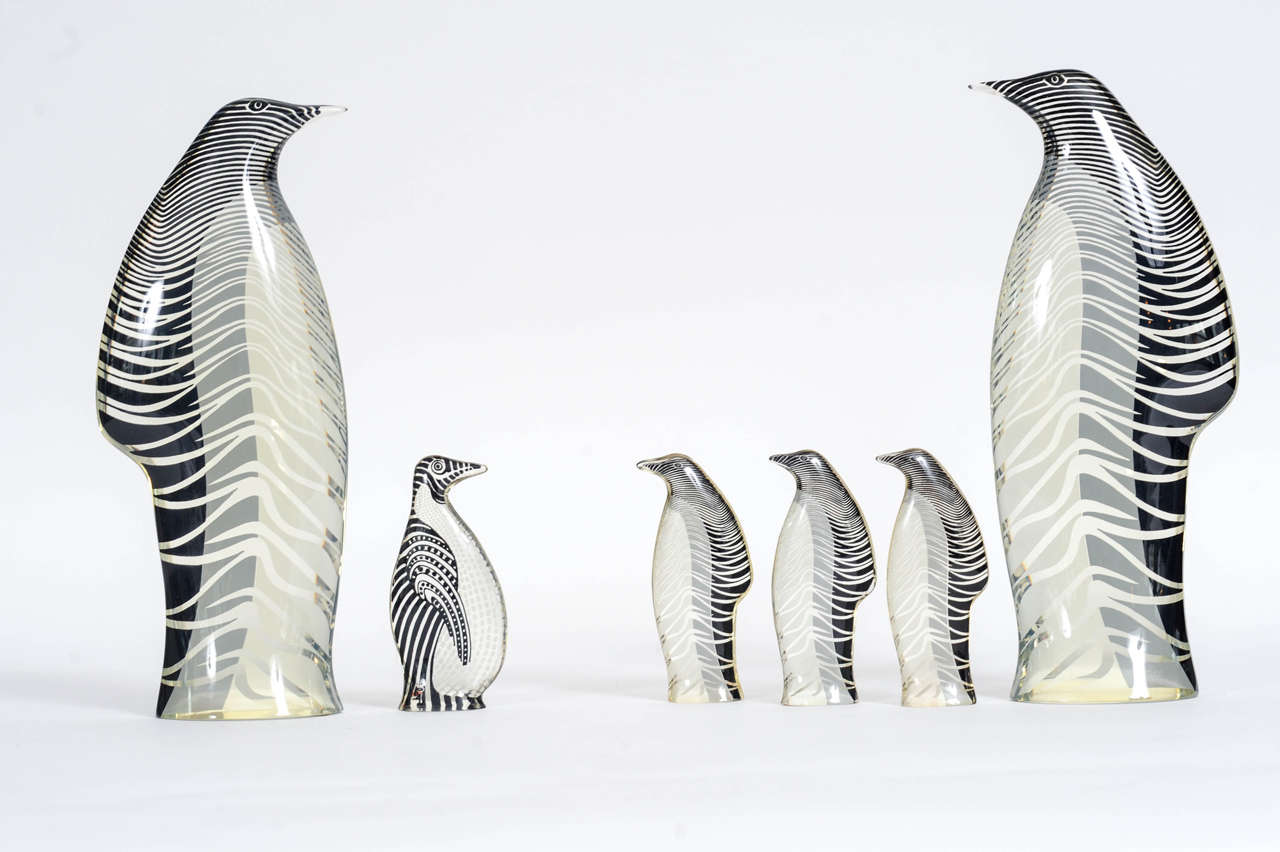 Mid-Century Modern Set of Six Lucite Penguins Designed by Abraham Palatnik
