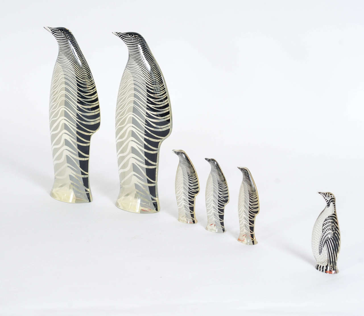 Late 20th Century Set of Six Lucite Penguins Designed by Abraham Palatnik
