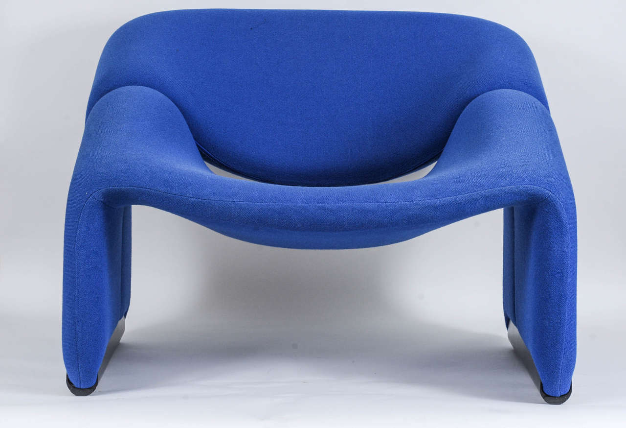 The Groovy Chair, officially the F598, is a timeless and outstanding design by Pierre Paulin.
The chairs have a metal structure that had been entirely foamed and uplholstered. The stunning cobalt blue fabric is original and has been thoroughly