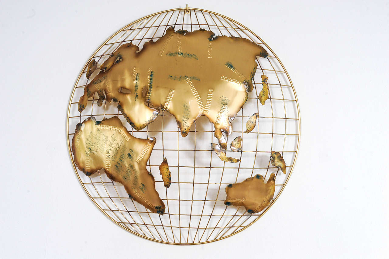 American 'The World' Brass Map by Curtis Jeré