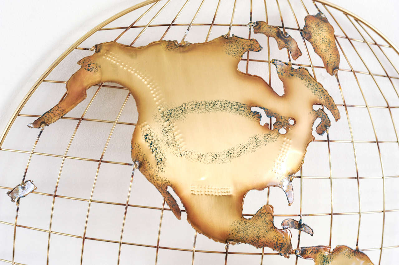 Late 20th Century 'The World' Brass Map by Curtis Jeré