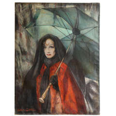 'Rain' Marlene Dietrich Portrait by Lillian Cotton Oil on Canvas