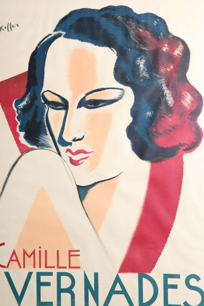 Large Signed Art Deco French Poster of Camille Vernades In Excellent Condition In New York, NY
