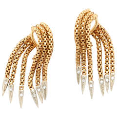 18kt Gold Box Chain Earrings with White Gold Tips and Inset Diamonds