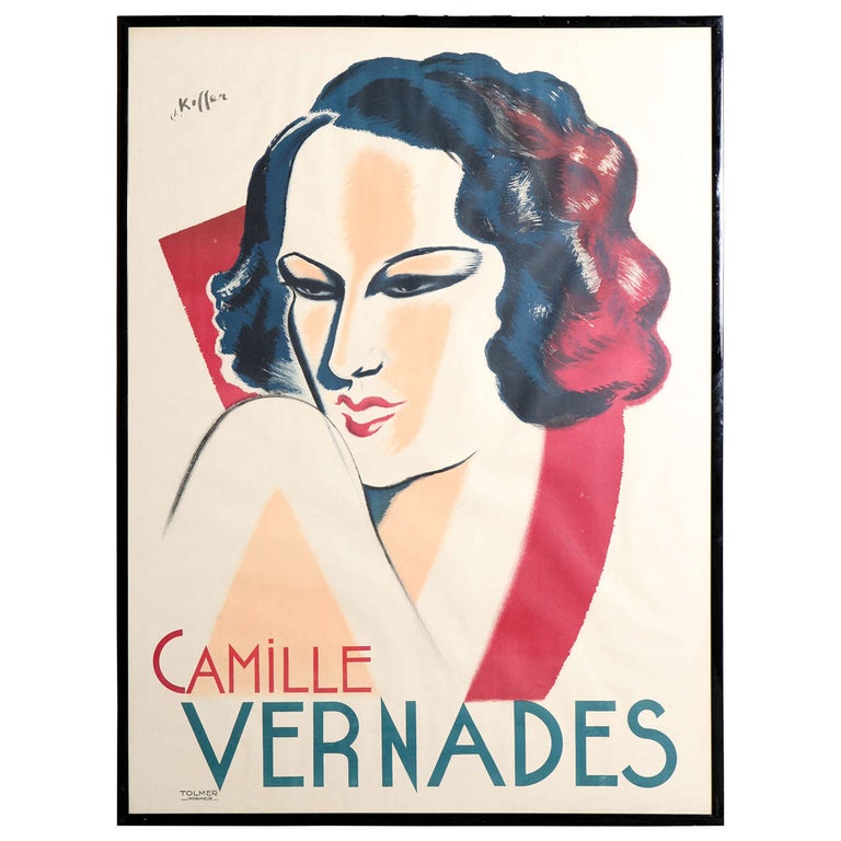 Large Signed Art Deco French Poster of Camille Vernades For Sale at 1stDibs