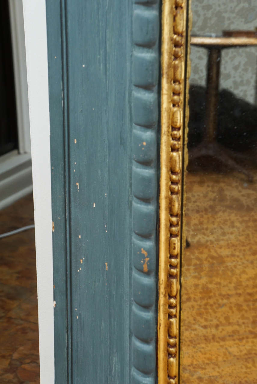 American Neoclassical Mantel Mirror in Blue and Gold For Sale