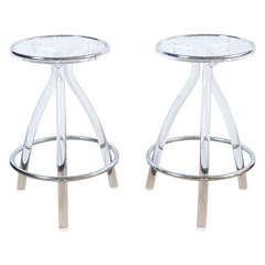 Pair of Lucite Barstools with Chrome Surround