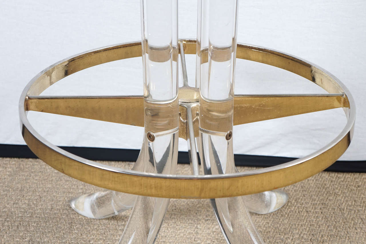 Pair of Lucite Barstools with Brass Detail For Sale 3