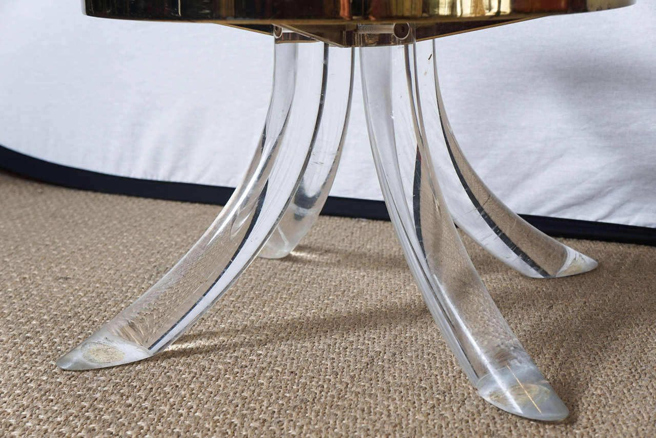 Pair of Lucite Barstools with Brass Detail For Sale 4