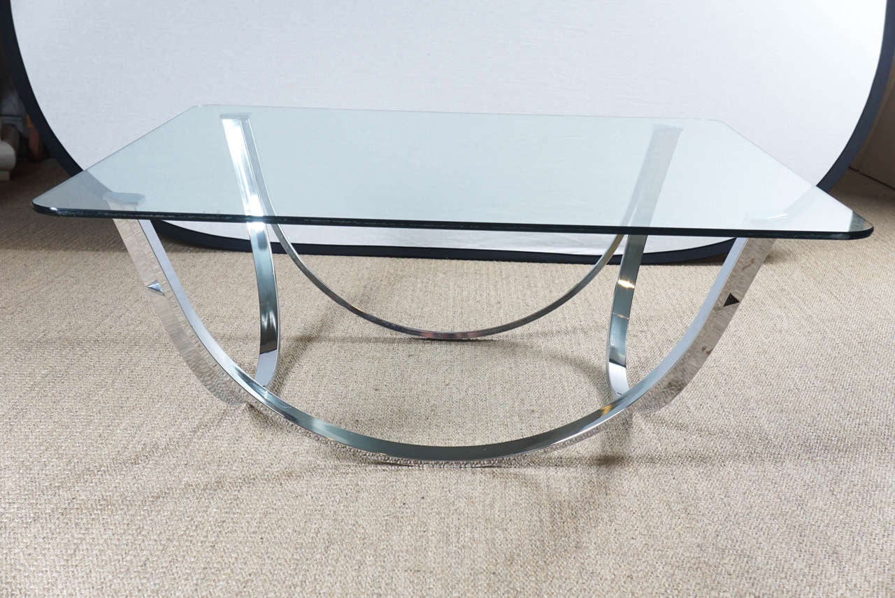 American Chrome Coffee Table Base with Glass Top For Sale