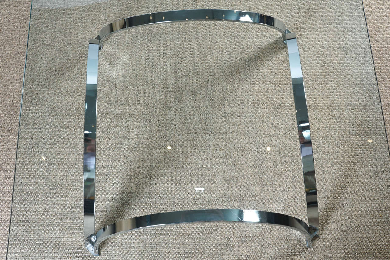 Chrome Coffee Table Base with Glass Top In Good Condition For Sale In Hudson, NY